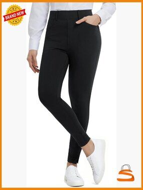 Skinny Dress Pants Stretch Petite Yoga Work Pants Pull On with Zipper Pockets